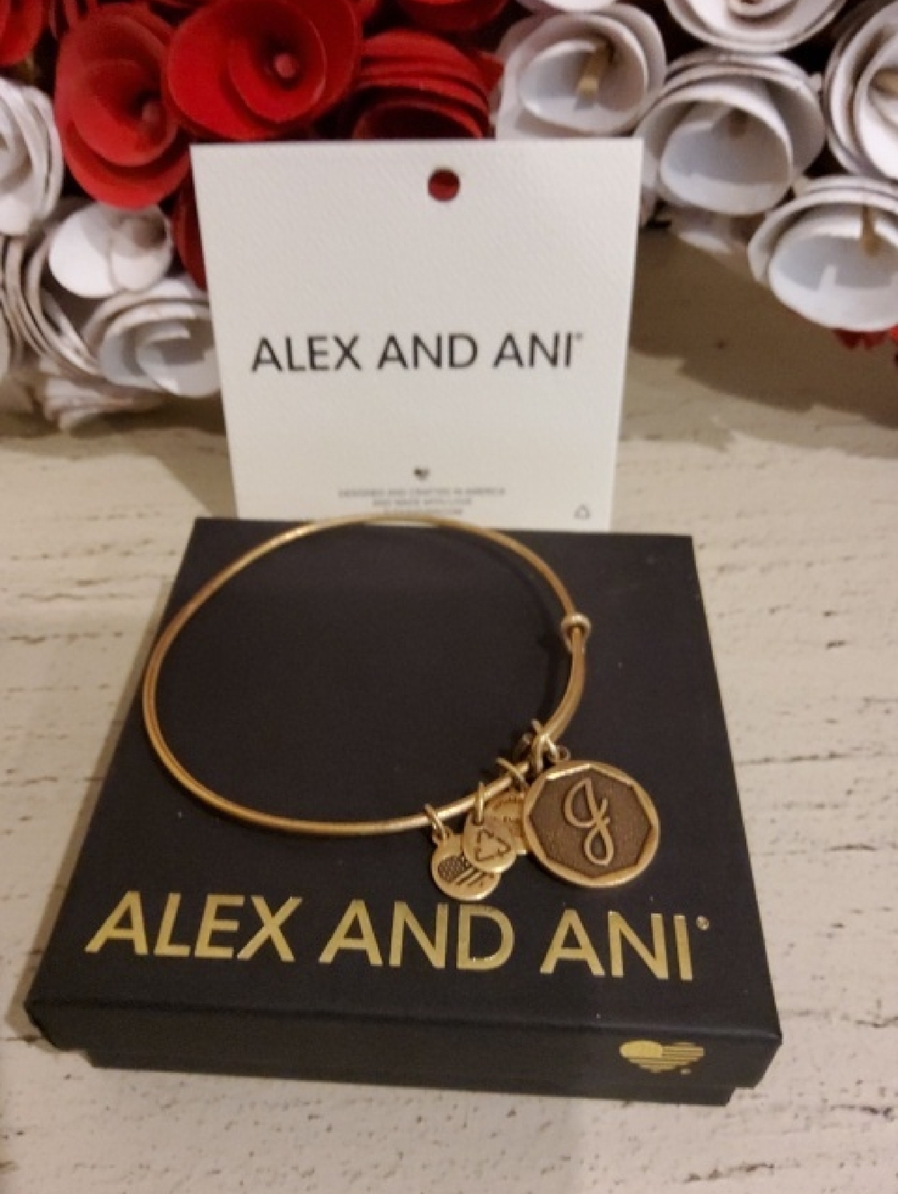Alex and Ani Gold-Tone Initial J Charm Bangle